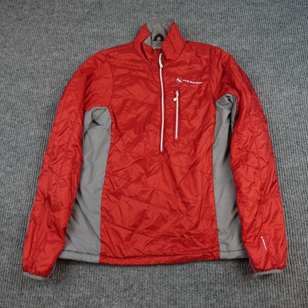 Big Agnes Dome Peak Jacket Mens Medium Red Gray 1/2 Zip Insulated PrimaLoft